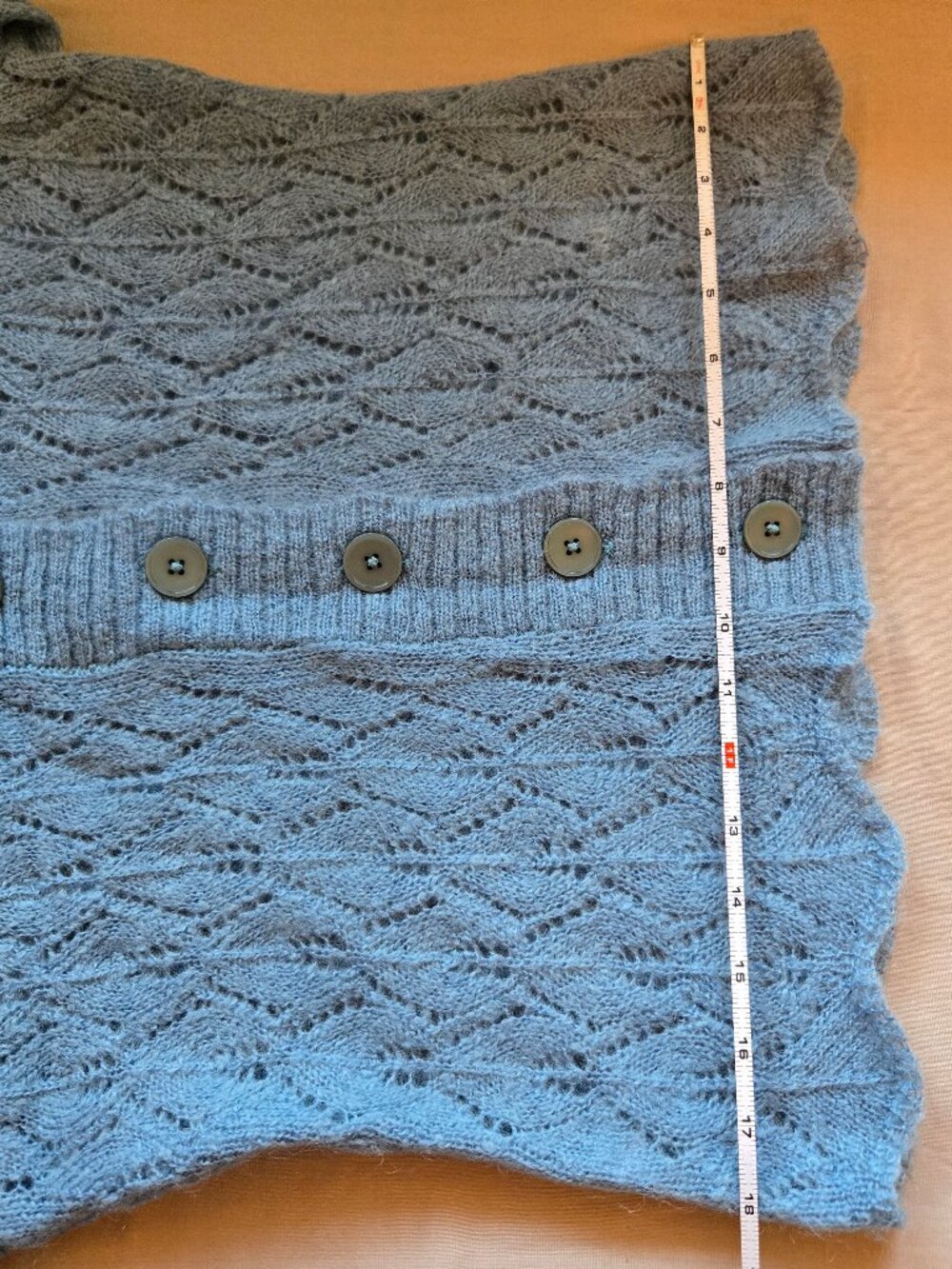 LOFT Dusty Blue Open Lace Knit Mohair Cardigan w Ribbed Shawl Style Collar M - Picture 9 of 16
